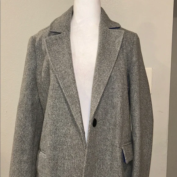 Topshop Longline Brushed One Button Blazer Coat With Wool in Gray Heather Sz 8 - Picture 8 of 11